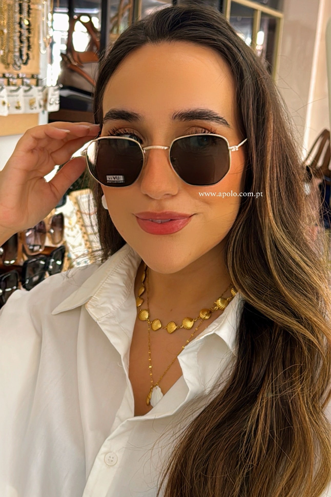 Óculos de sol lente hexagonal | Dourado