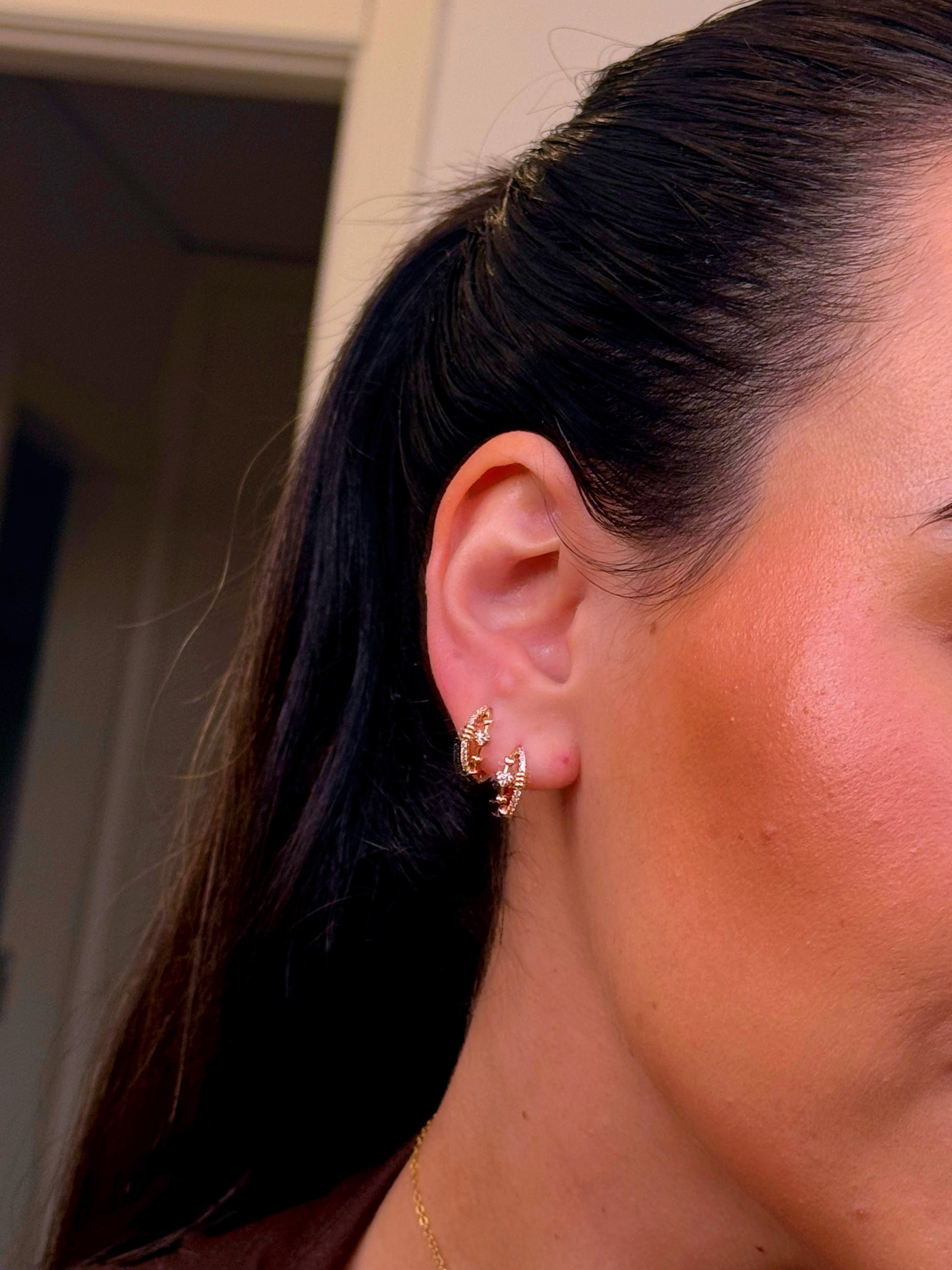 Argolinhas efeito duplo com corações e brilhantes | Rose Gold