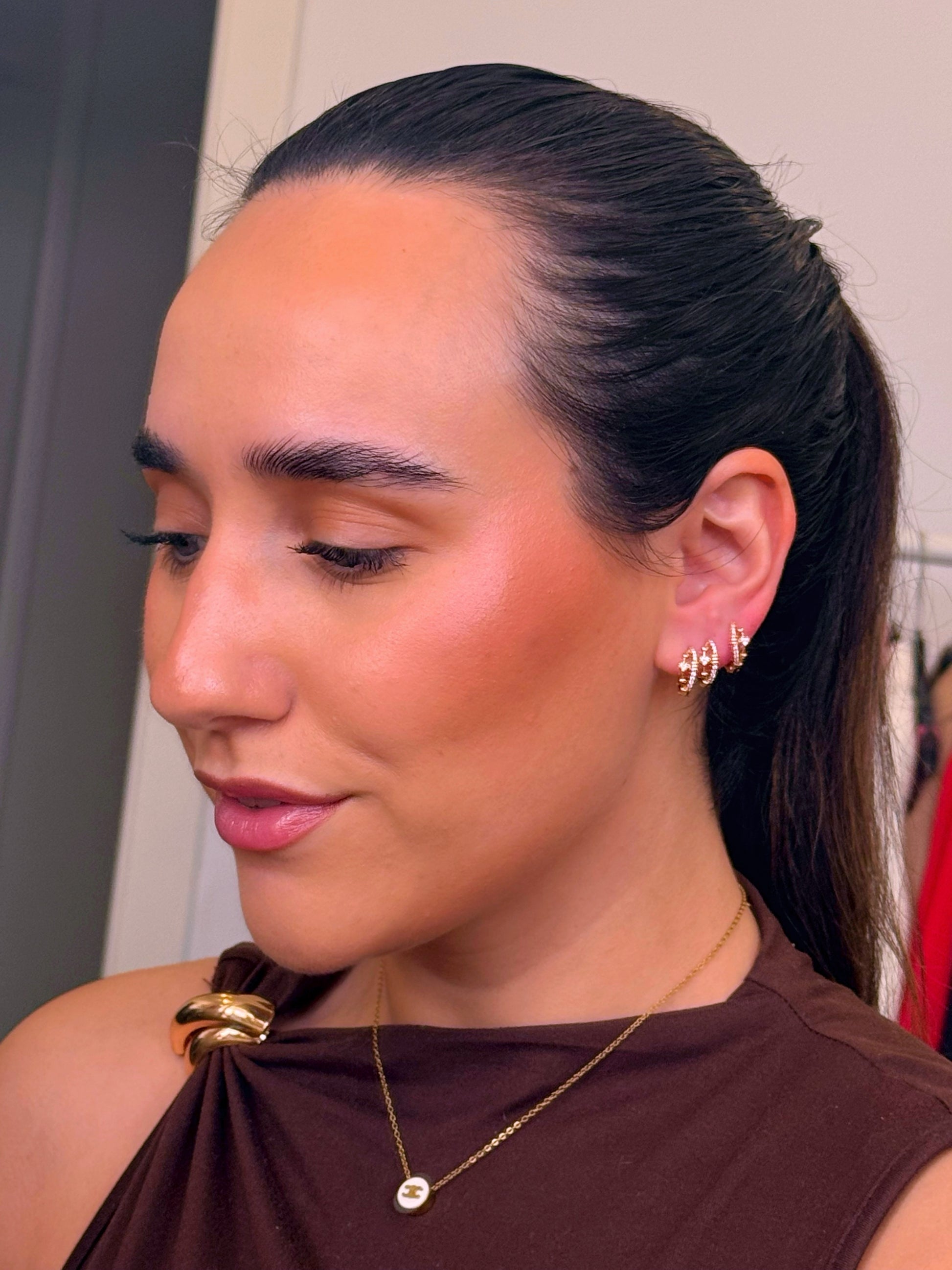 Argolinhas efeito duplo com corações e brilhantes | Rose Gold