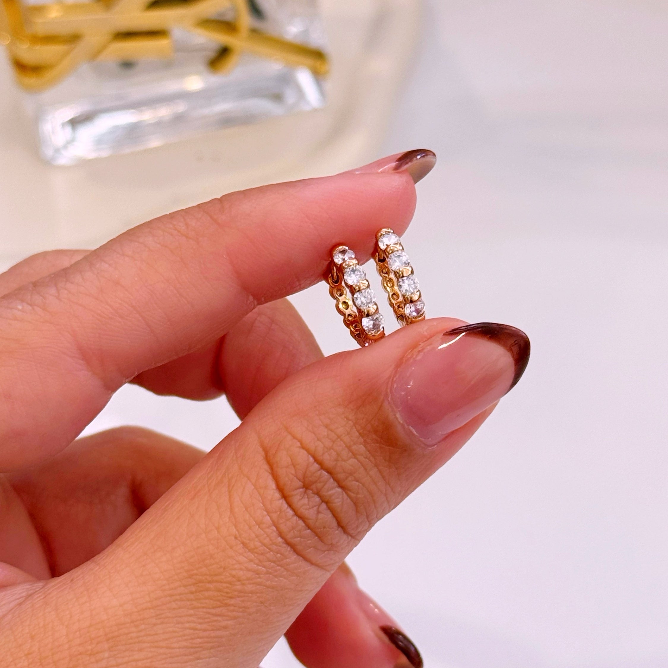 Argolinhas em fila de brilhantes | Rose Gold