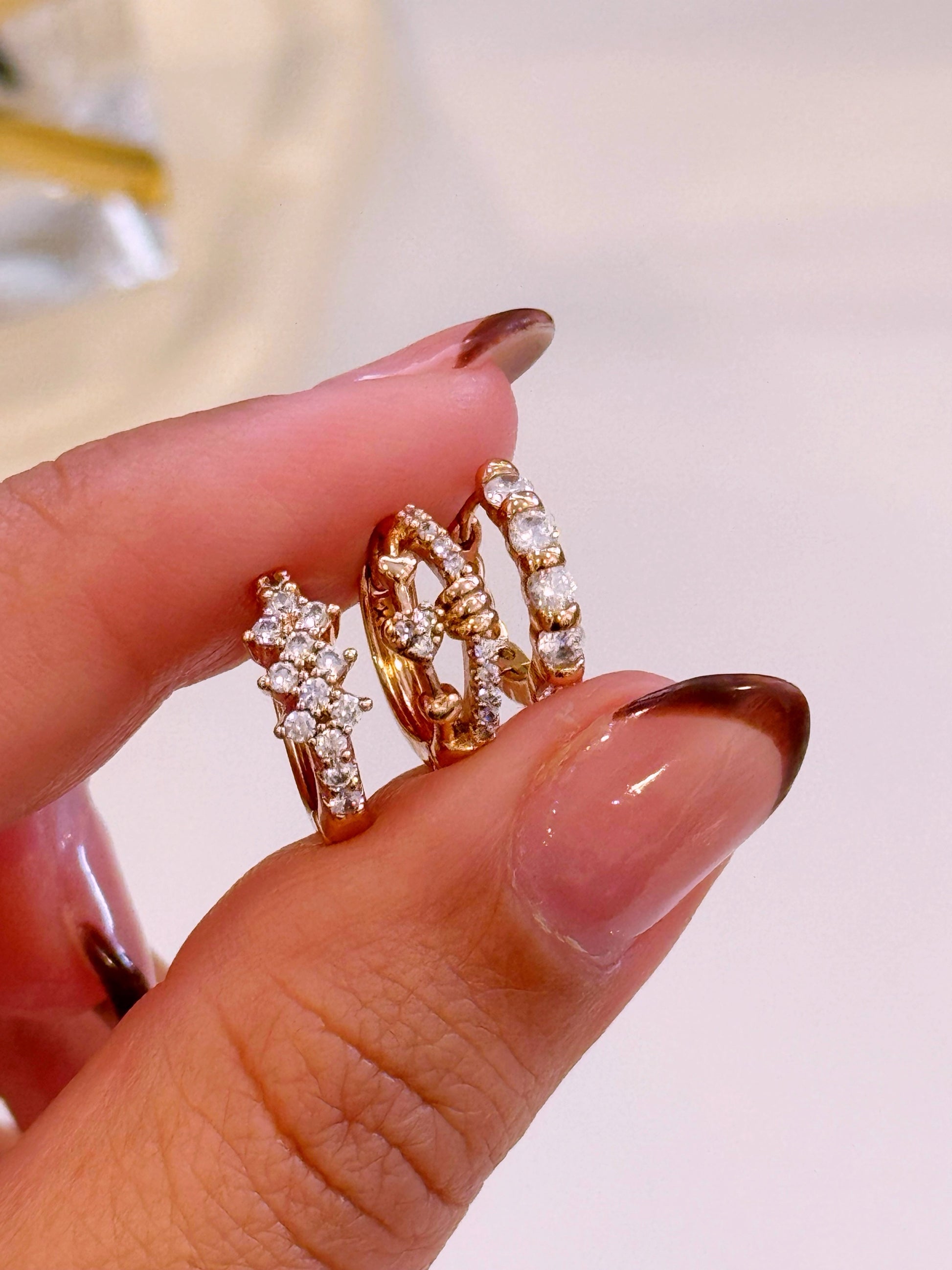 Argolinhas efeito duplo com corações e brilhantes | Rose Gold