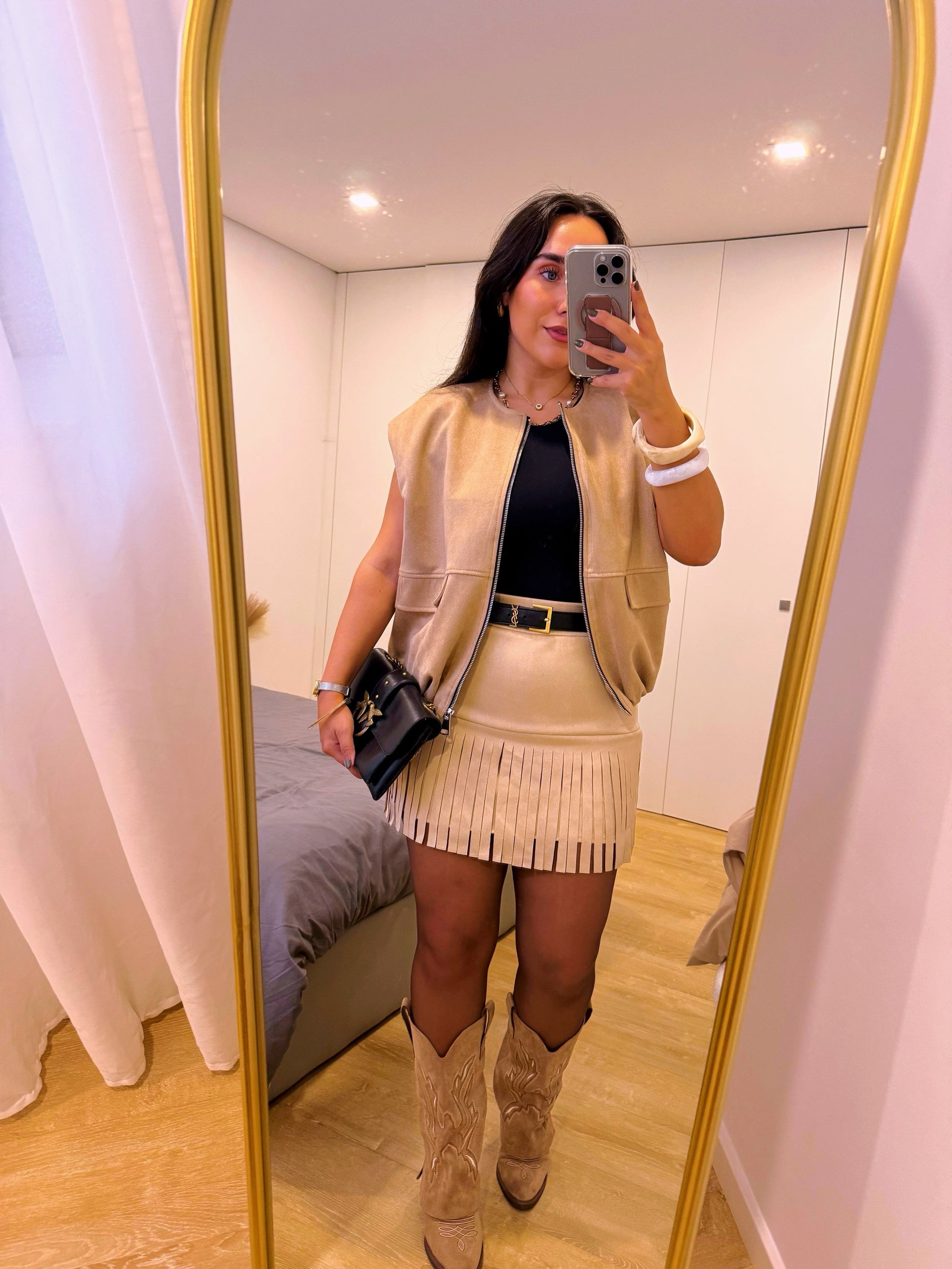 Colete com efeito camurça | Bege