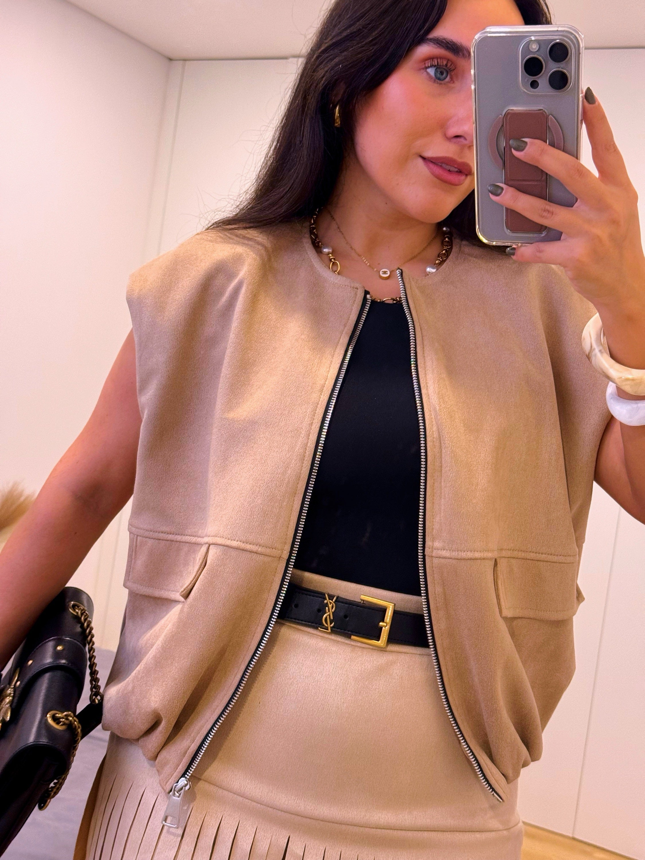 Colete com efeito camurça | Bege