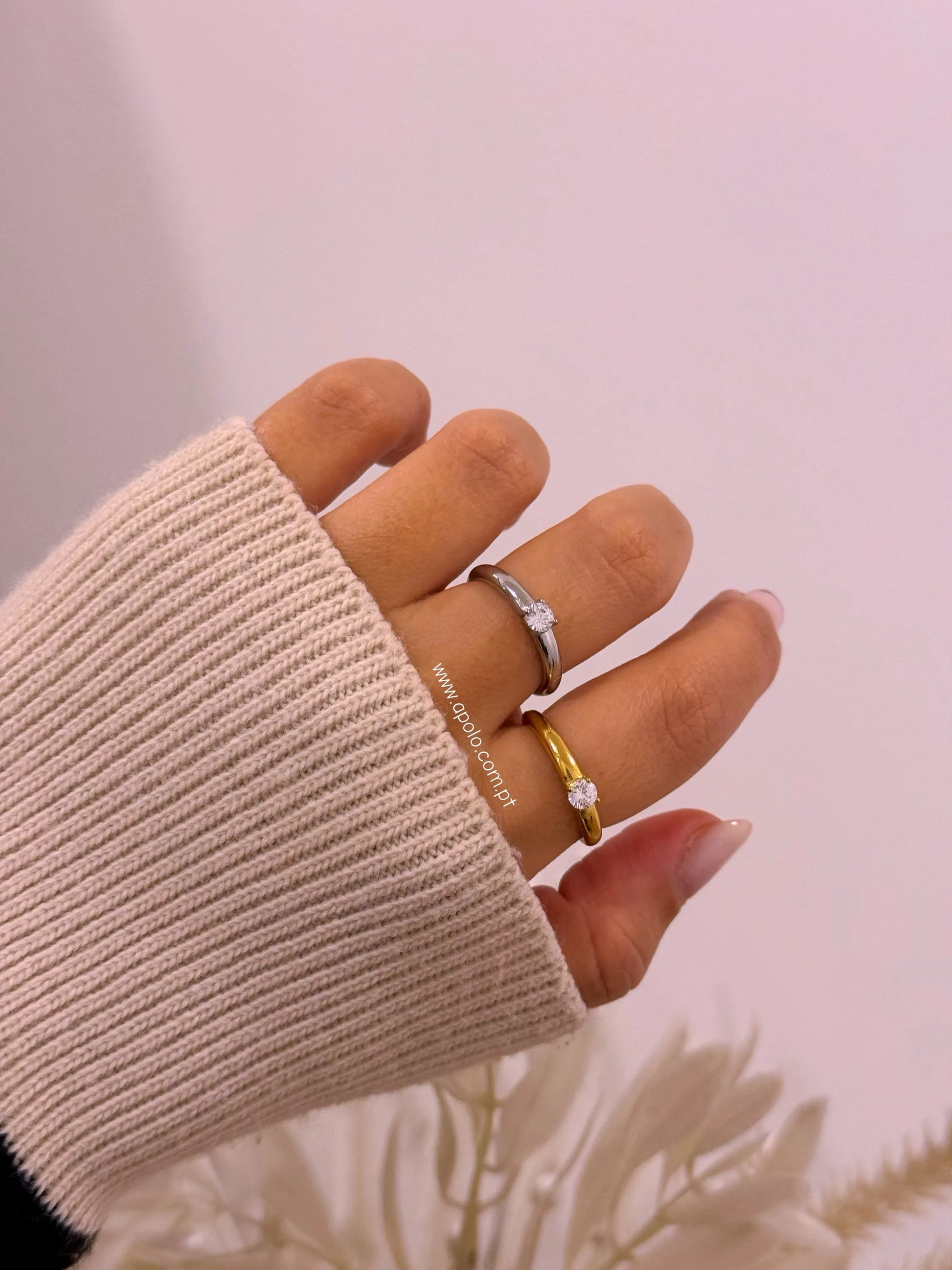 Anel liso com brilhante | 2 Cores