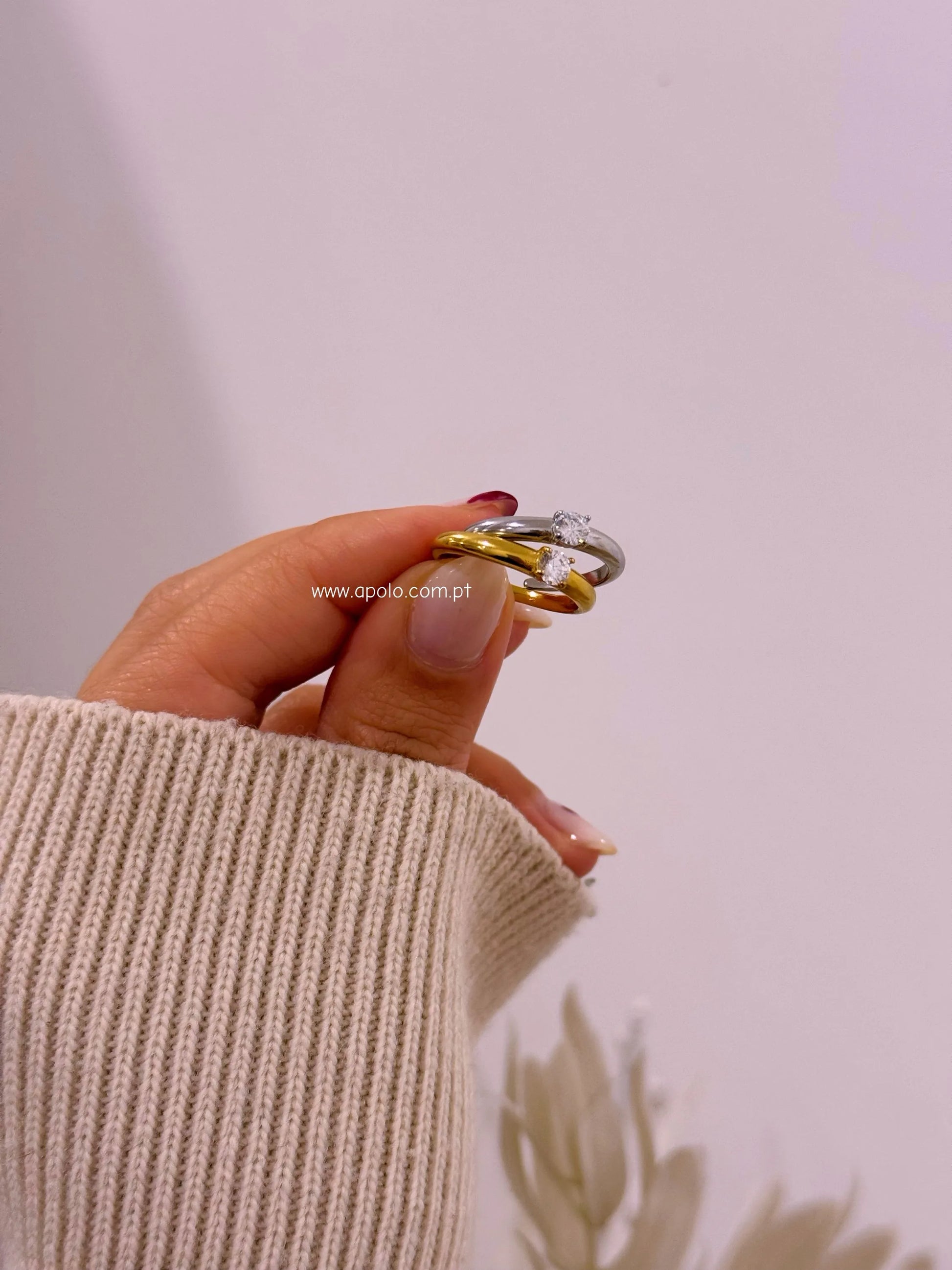 Anel liso com brilhante | 2 Cores