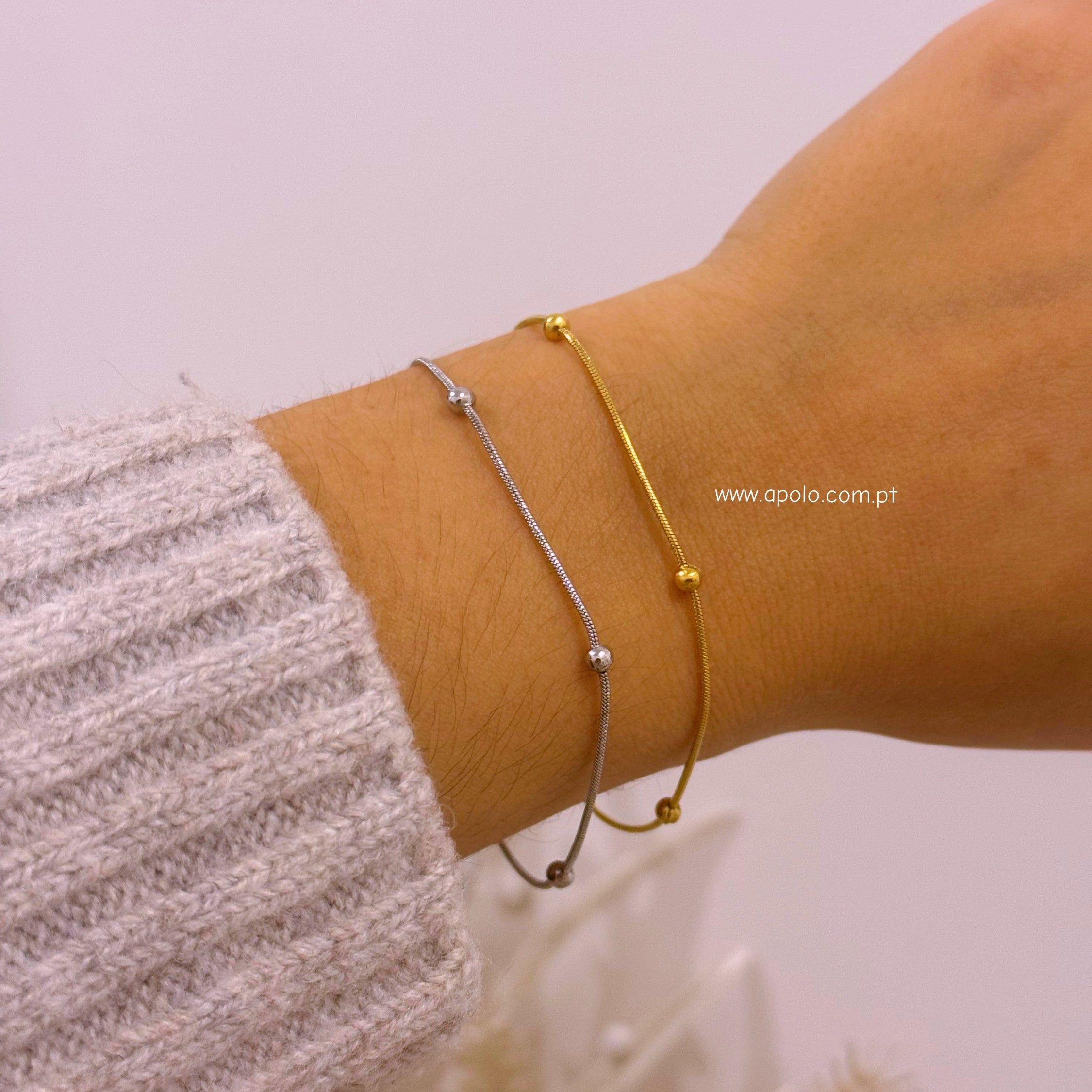 Pulseira malha redonda fininha com bolinhas | 2 Cores