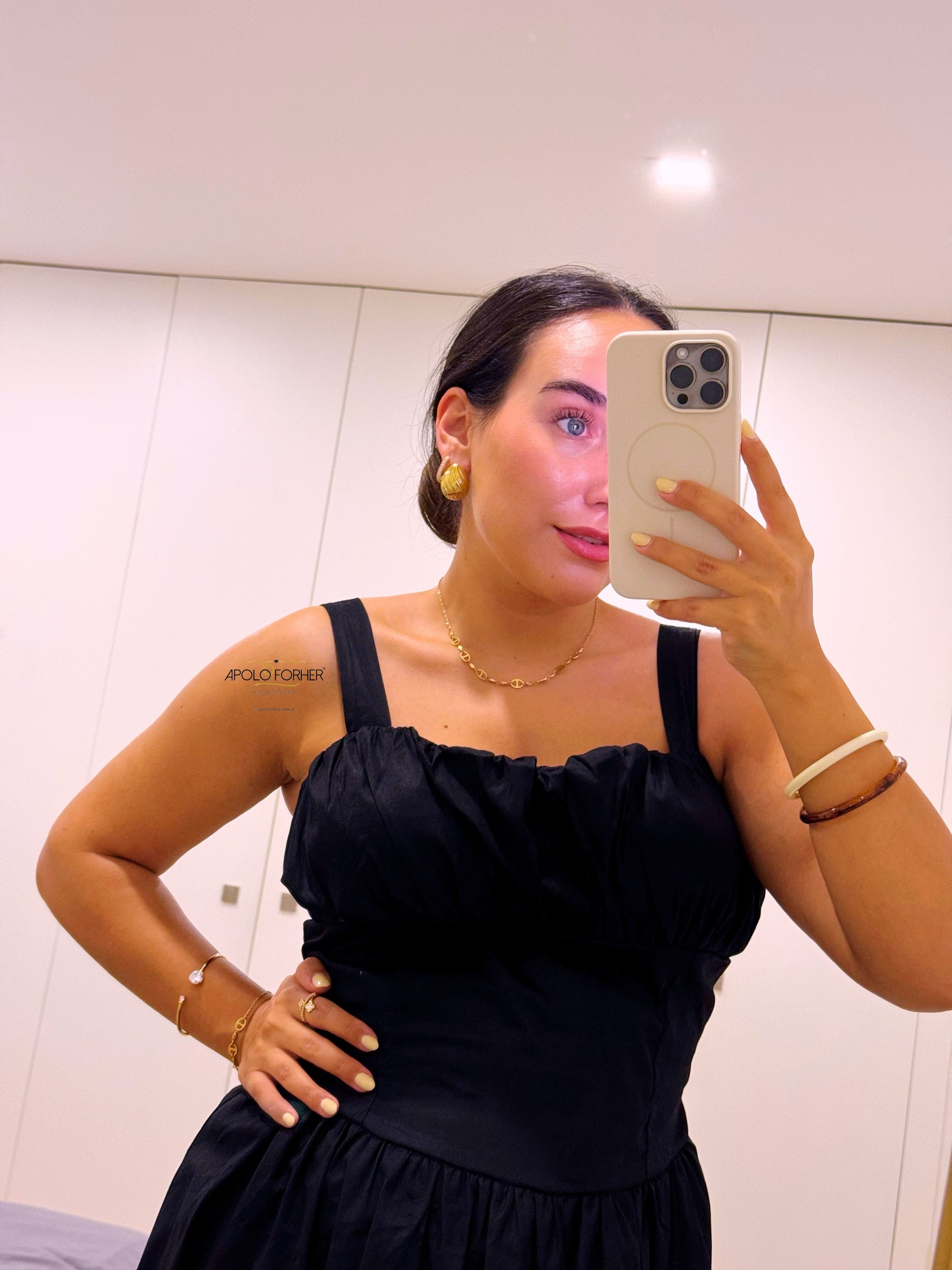 Vestido longo em algodão com cintura justa | Preto