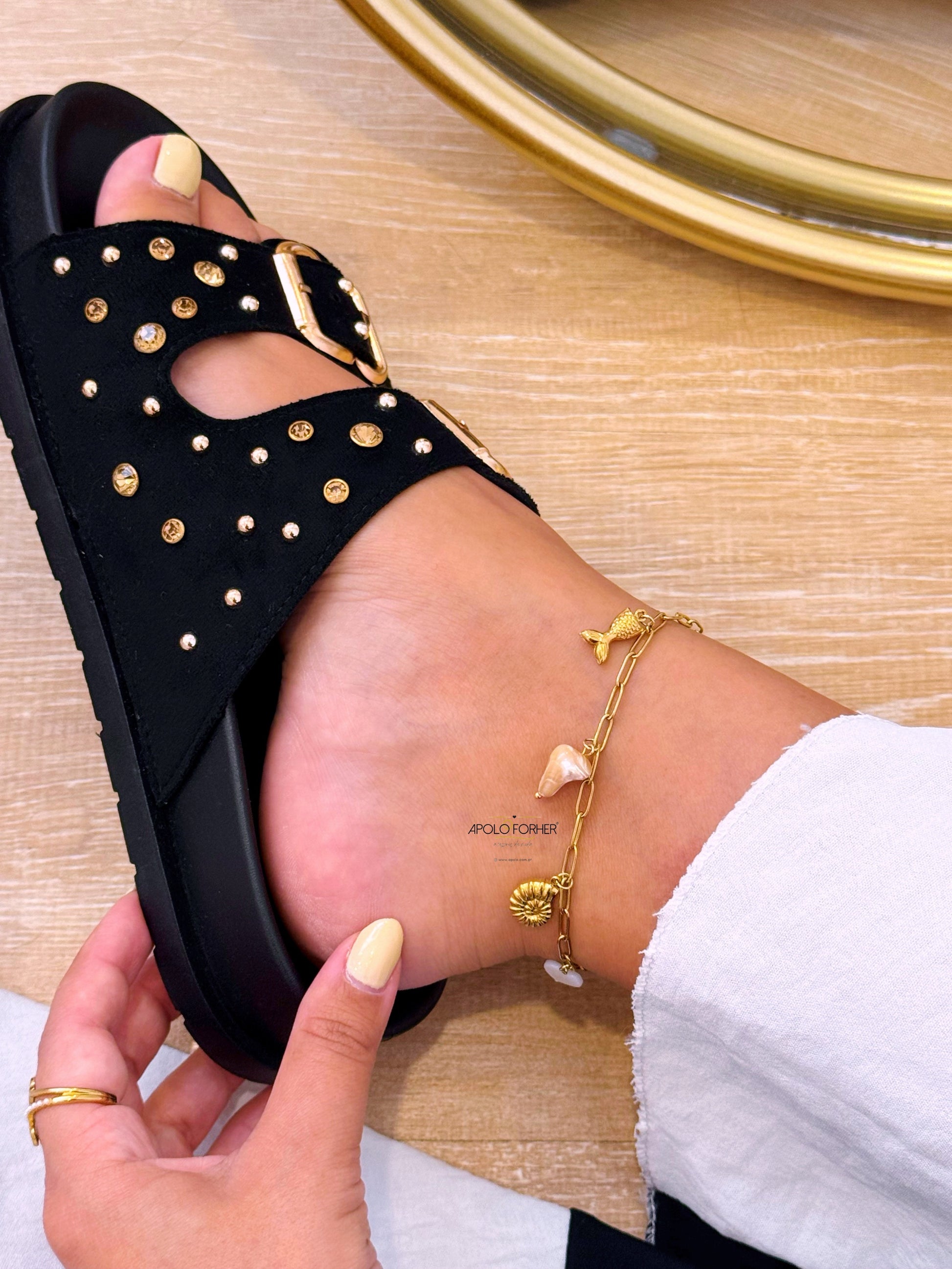 Pulseira de pé em corrente com vários pendentes "mar" | Dourada