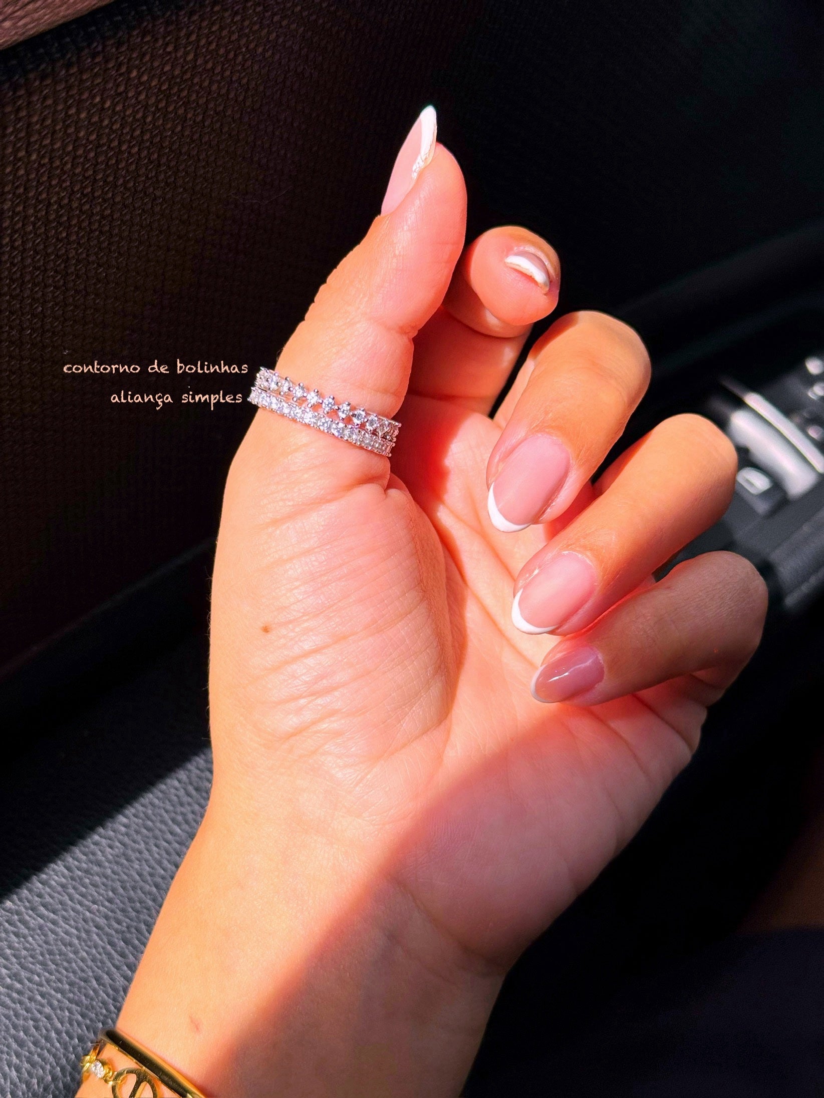 Anel delicado • aliança contorno de bolinhas com zircónias | Linha Premium