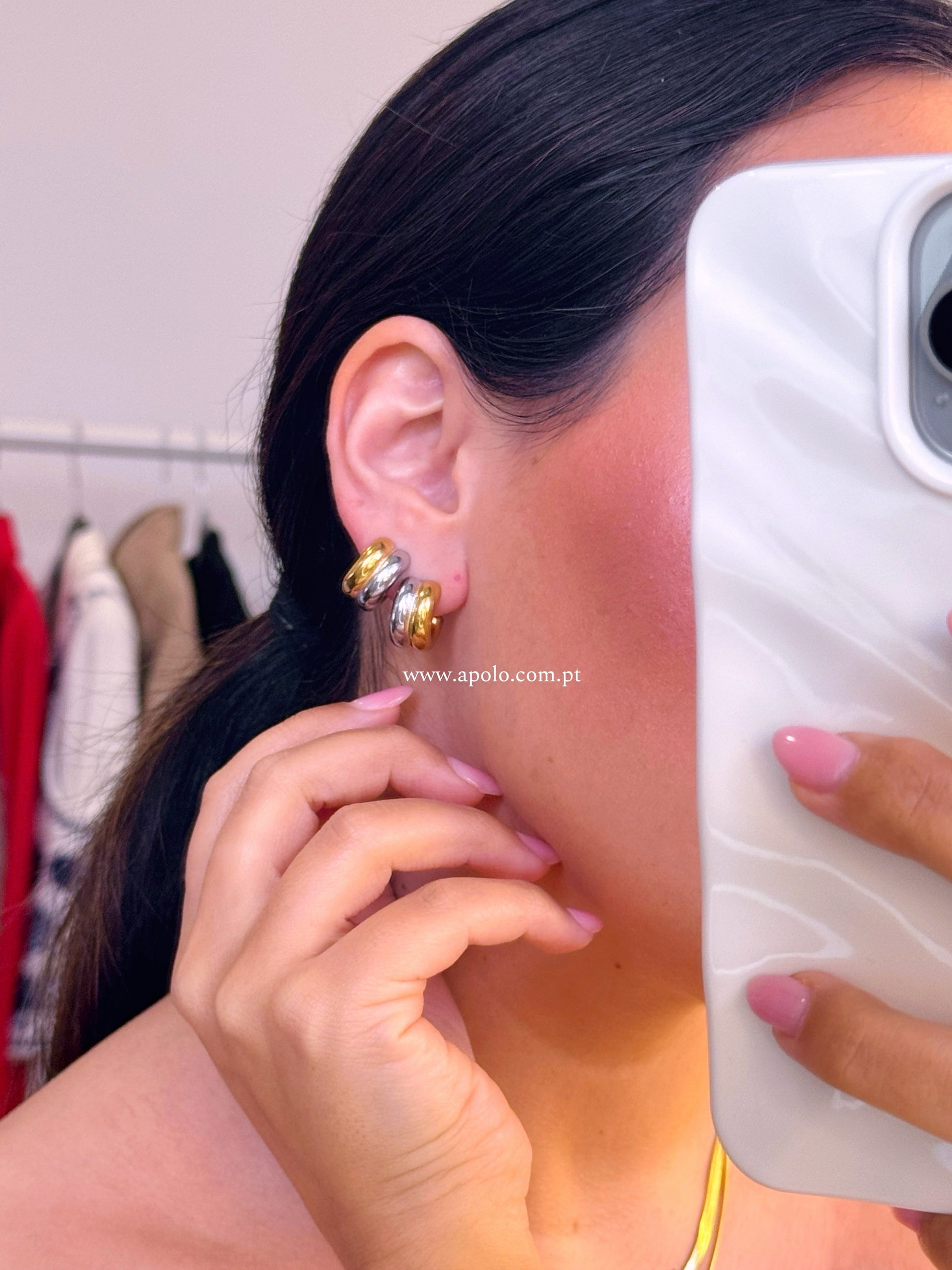 Argolinhas lisas efeito duplo | Mix • Prateado e Dourado