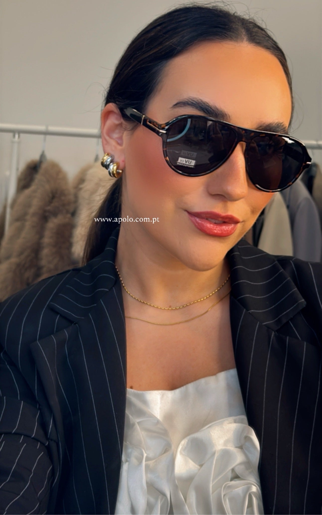 Óculos de massa estilo aviador com padrão tartaruga | Castanho