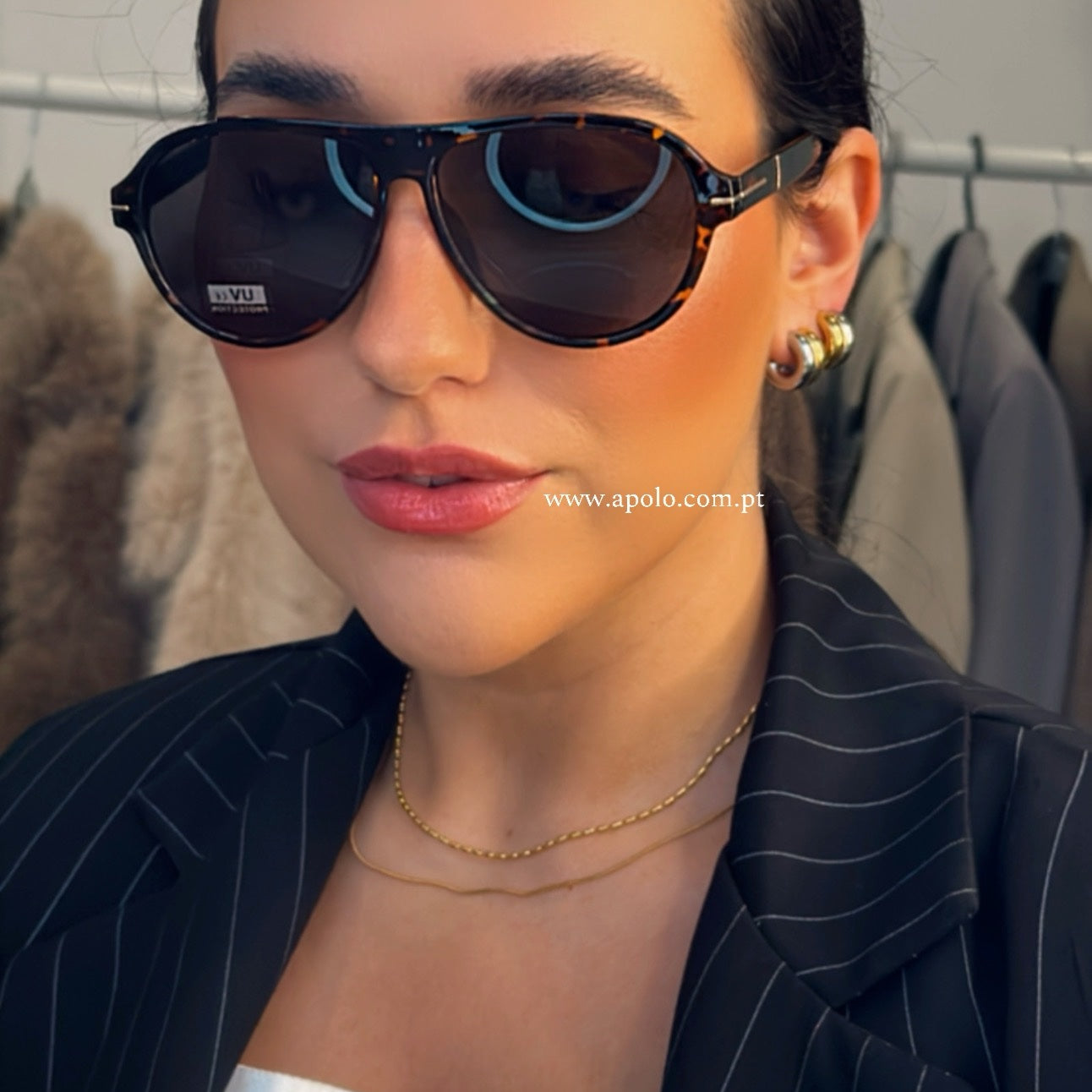 Óculos de massa estilo aviador com padrão tartaruga | Castanho