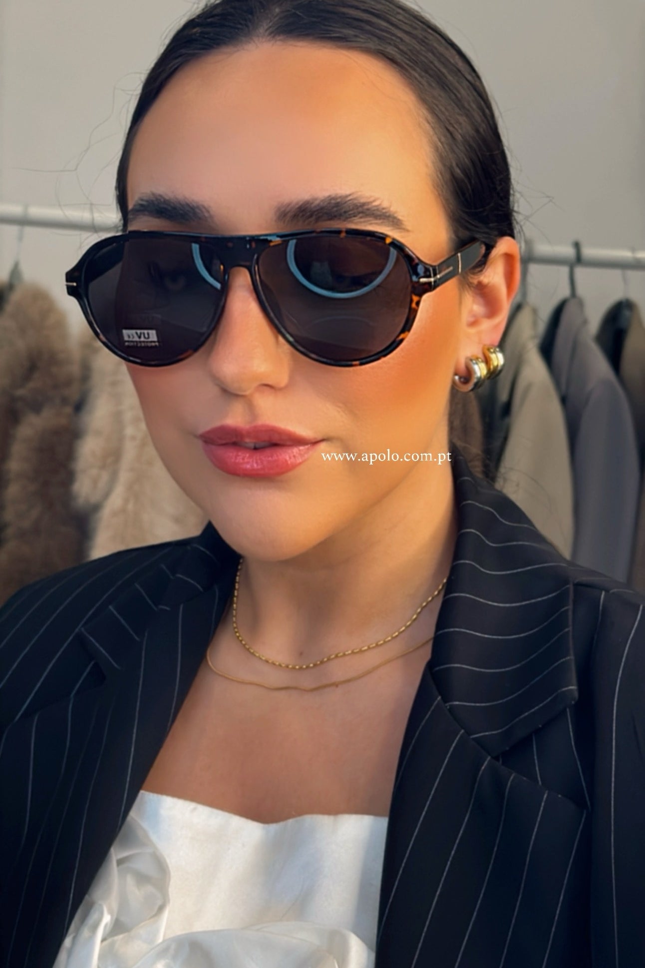 Óculos de massa estilo aviador com padrão tartaruga | Castanho