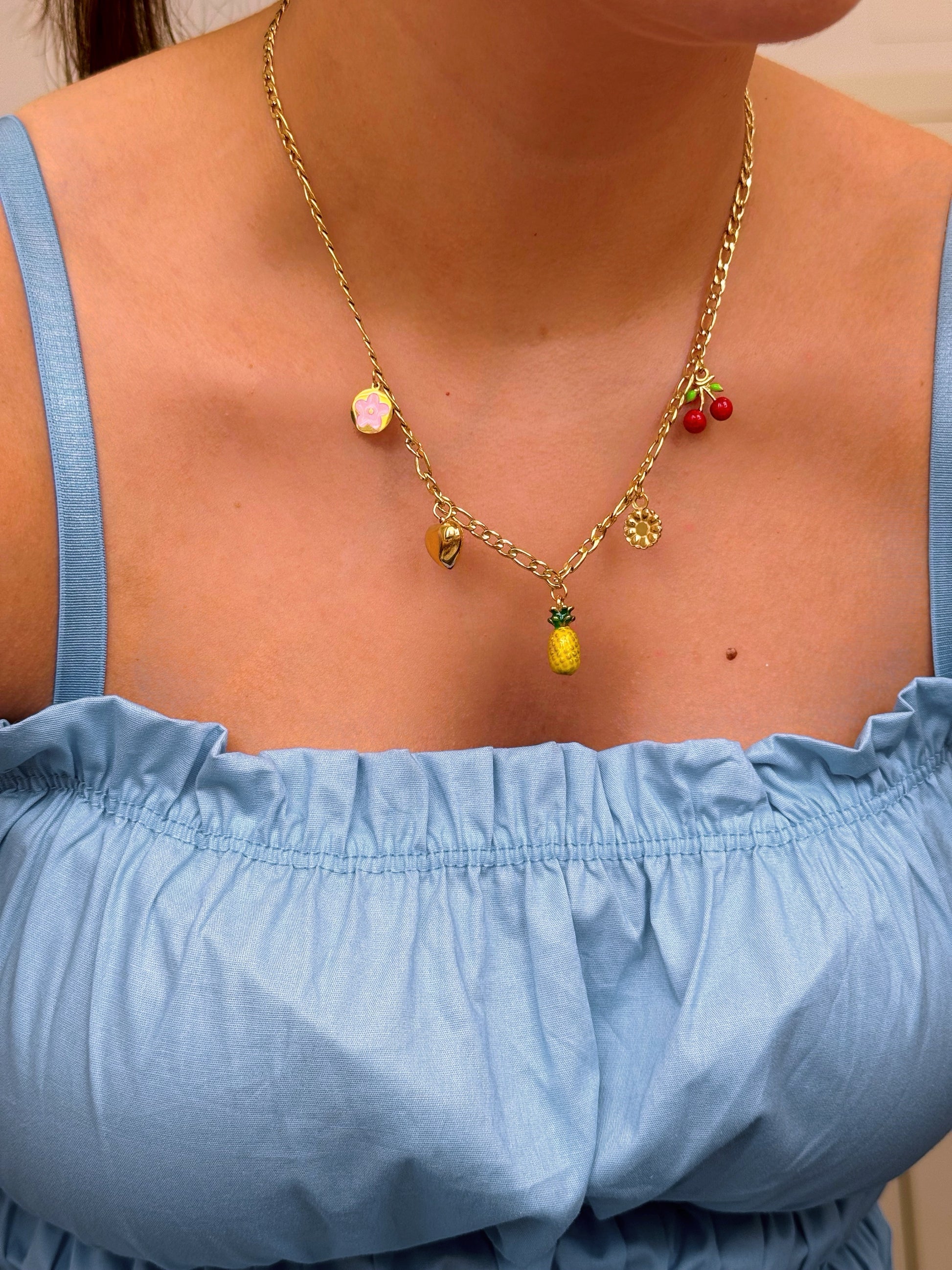 Colar com pendentes • ananás e cerejas | Dourado