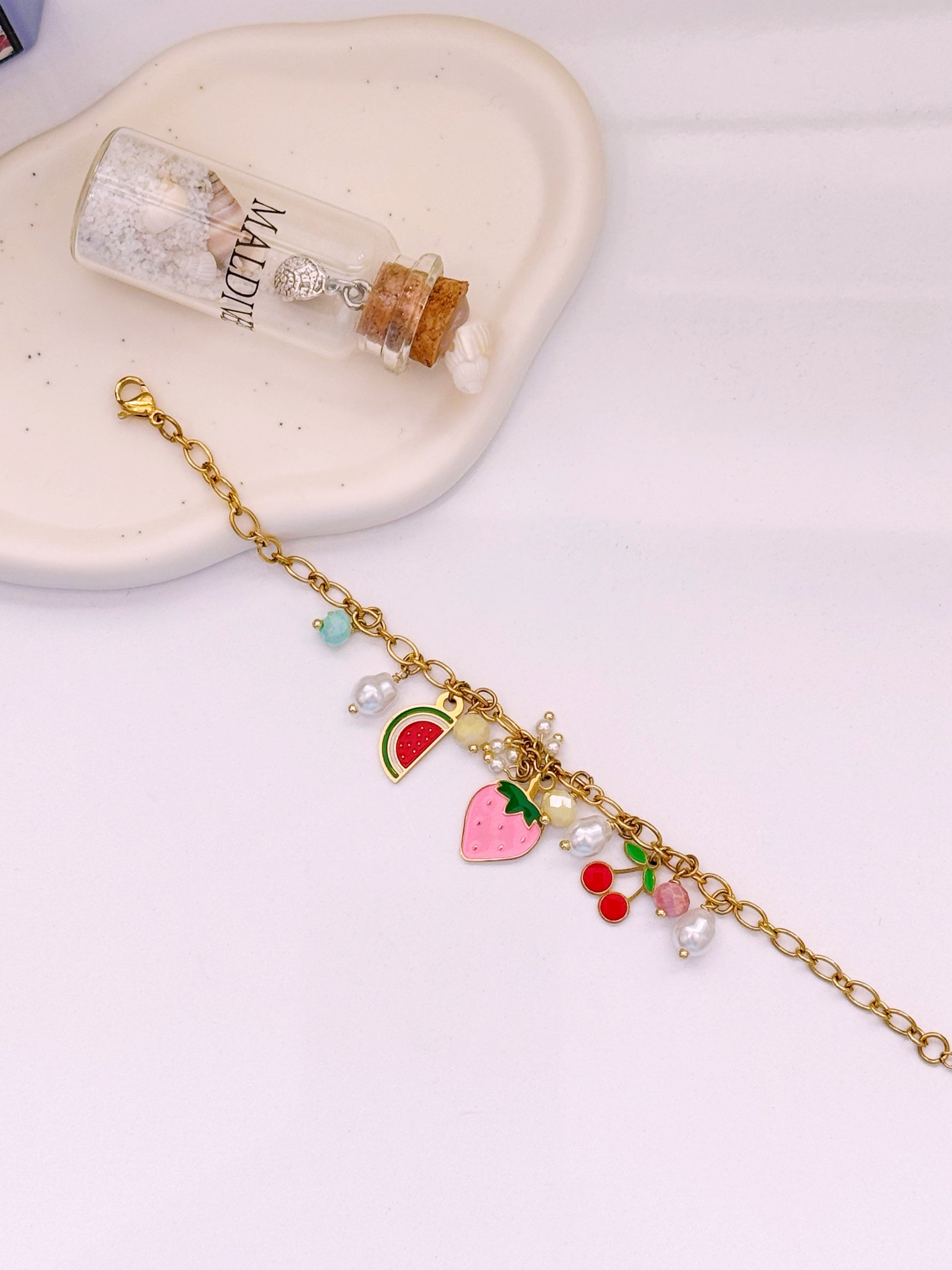 Pulseira corrente com pendentes "Frutas" | Dourado