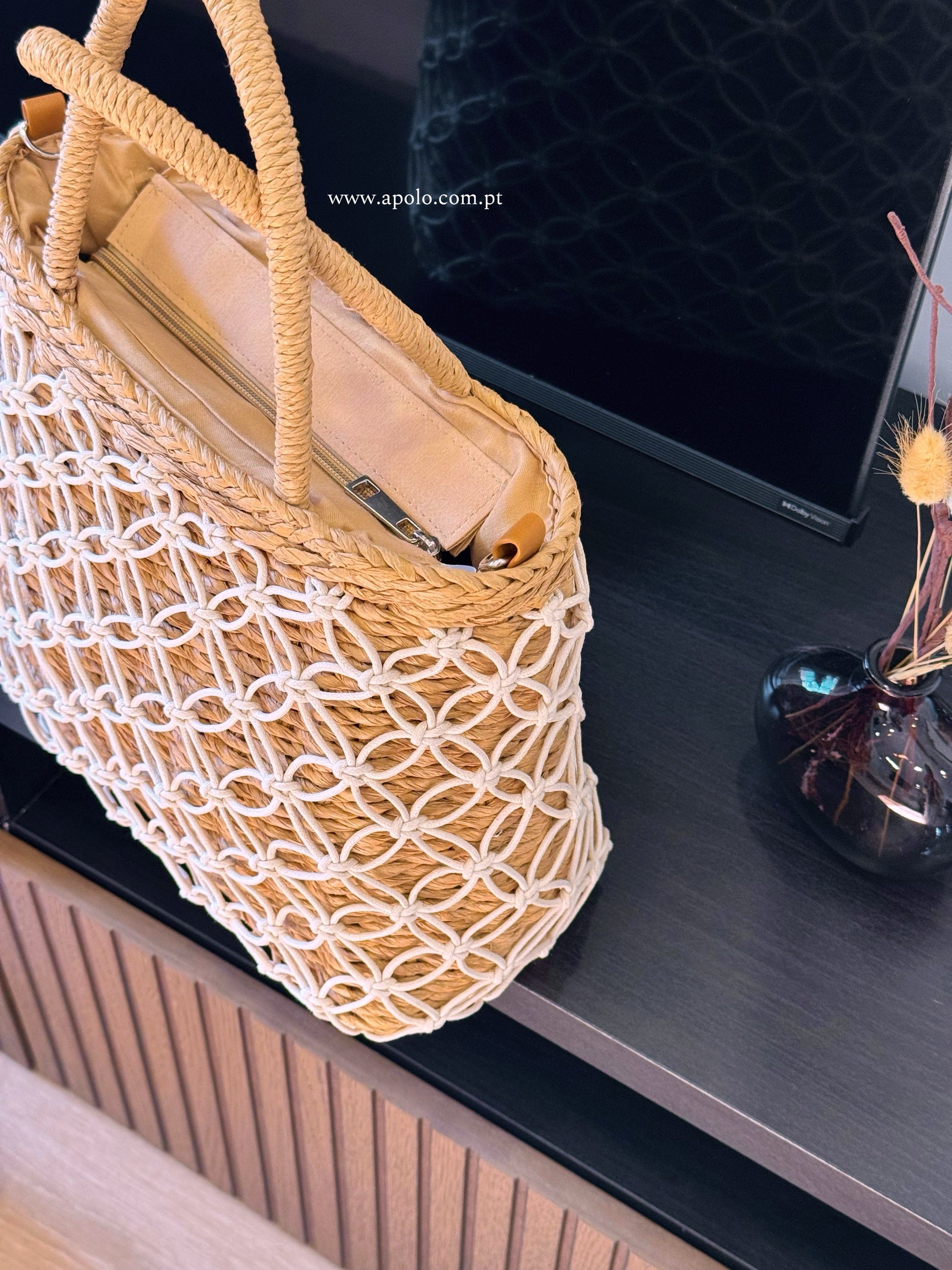 Mala de palha • com entrançado branco