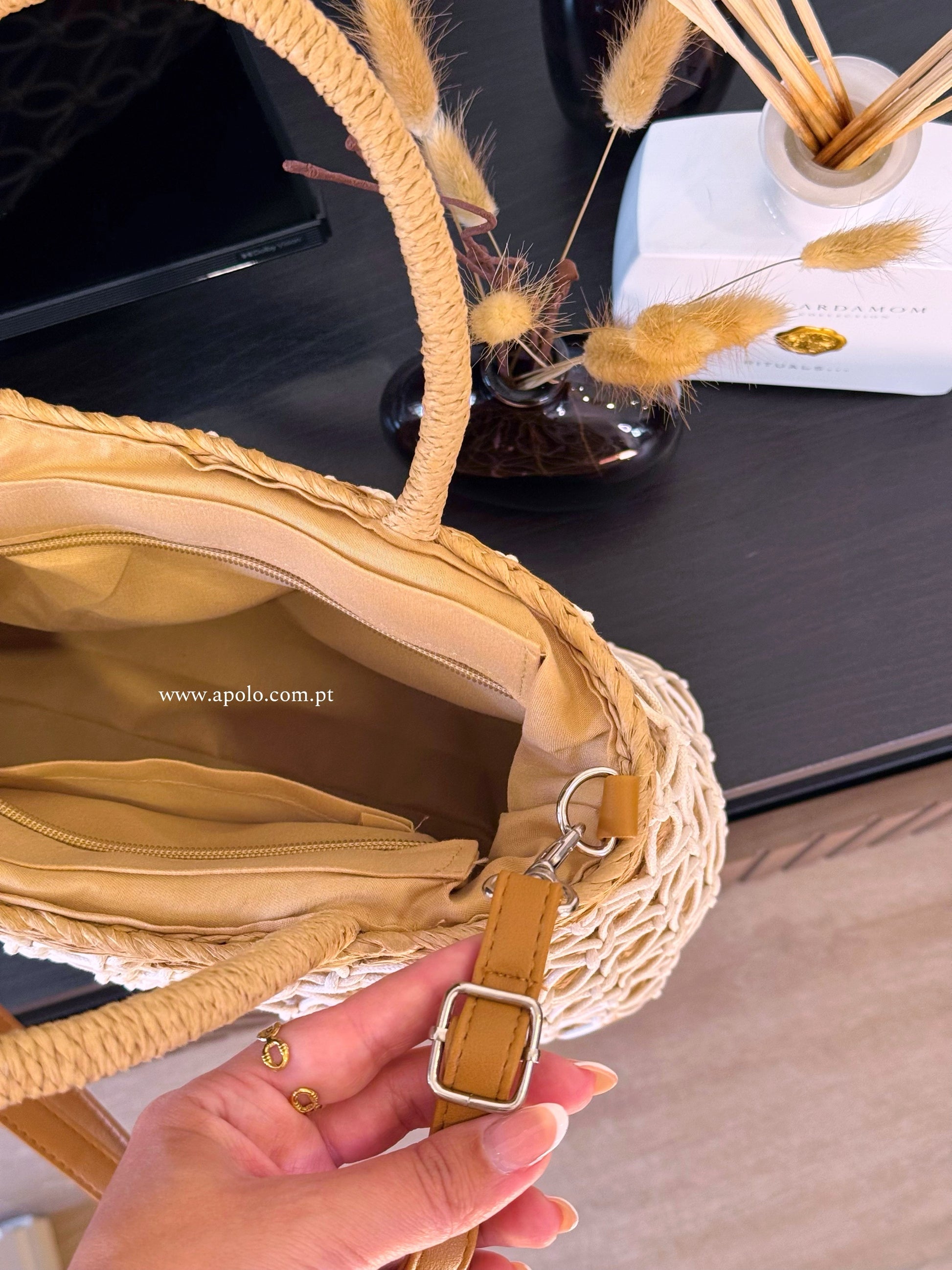 Mala de palha • com entrançado branco