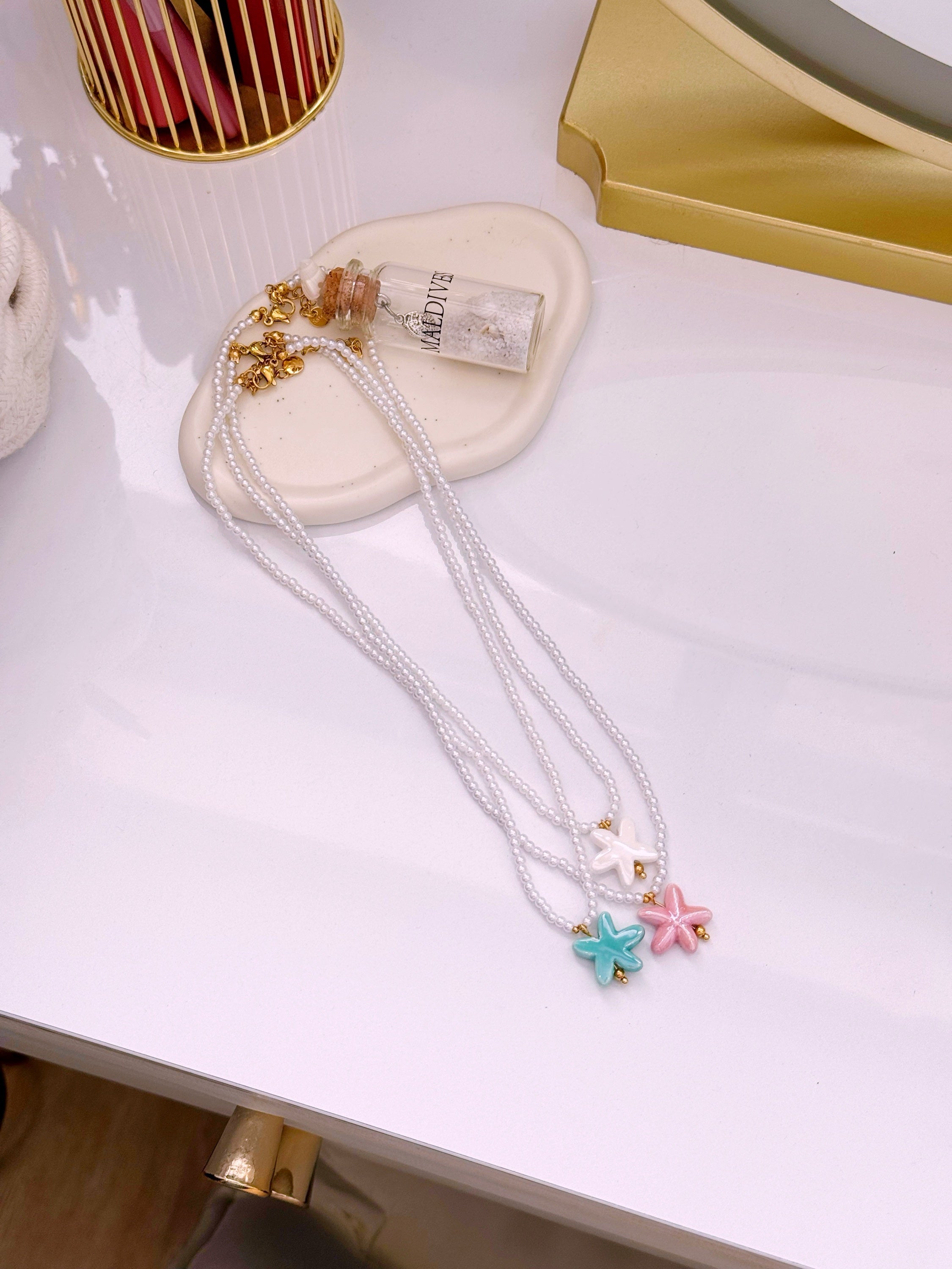 Colar de pérolas com estrela do mar | 3 Cores
