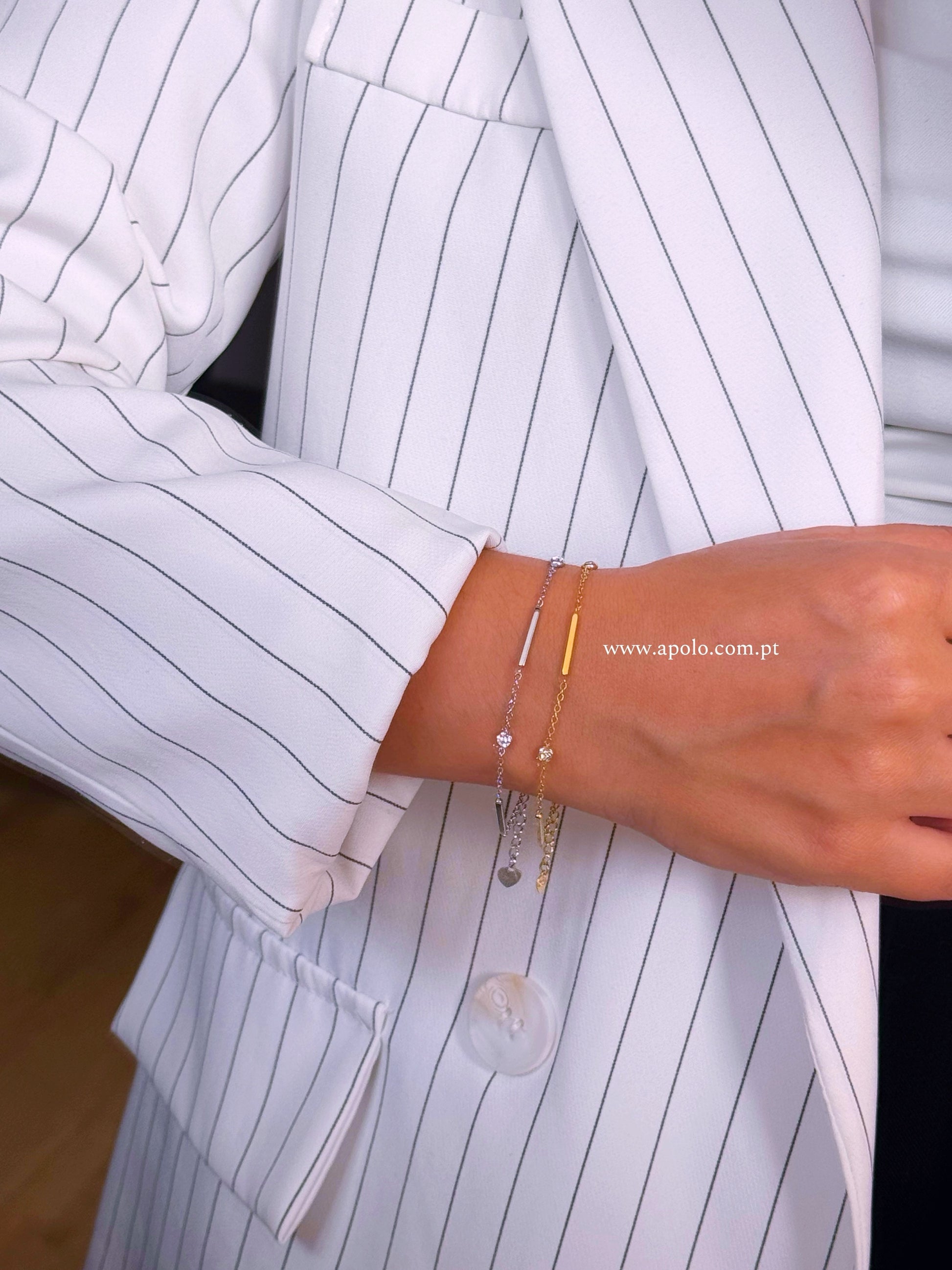 Pulseira malha fininha com barrinhas e brilhantes | 2 Cores