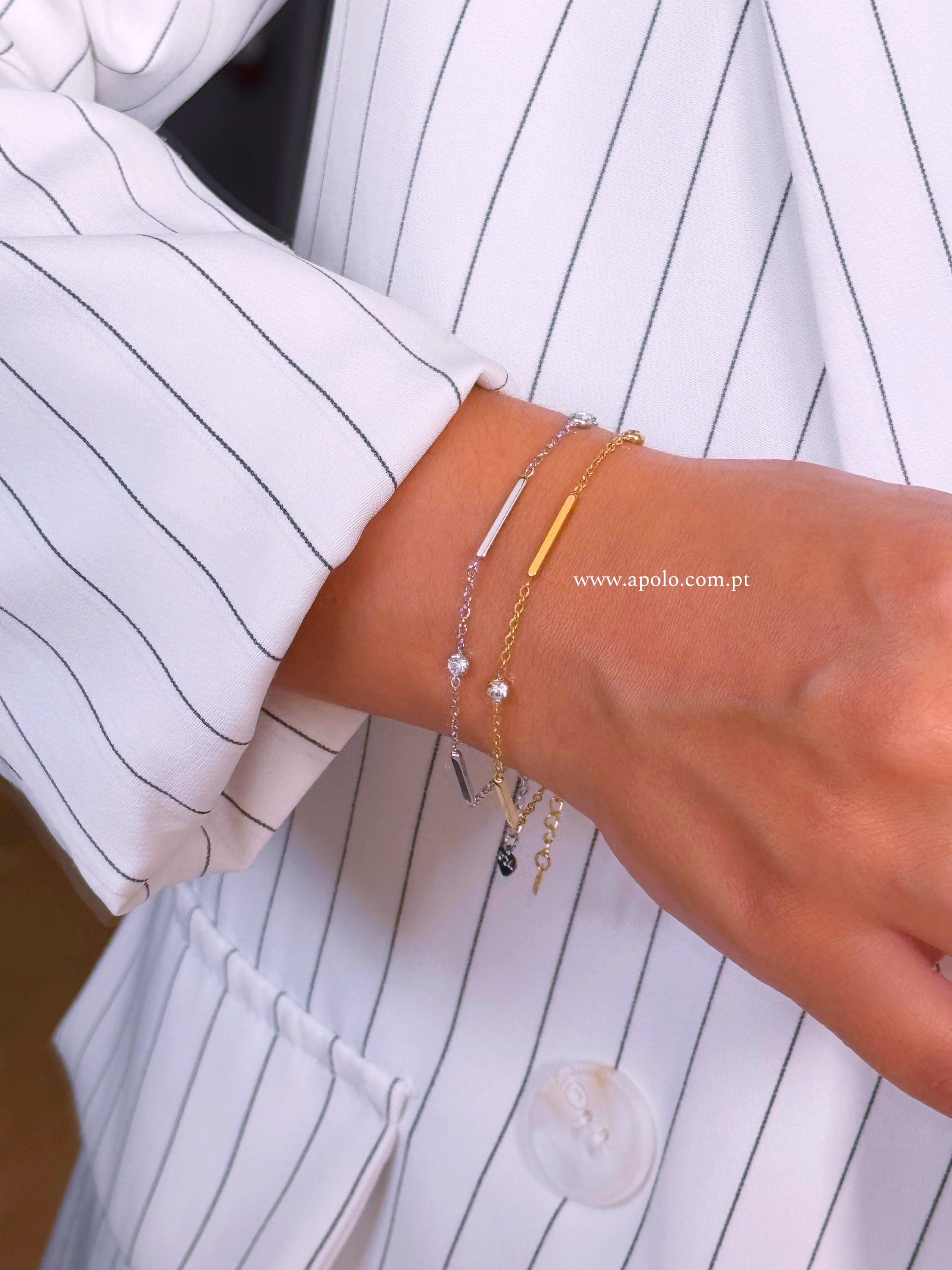 Pulseira malha fininha com barrinhas e brilhantes | 2 Cores