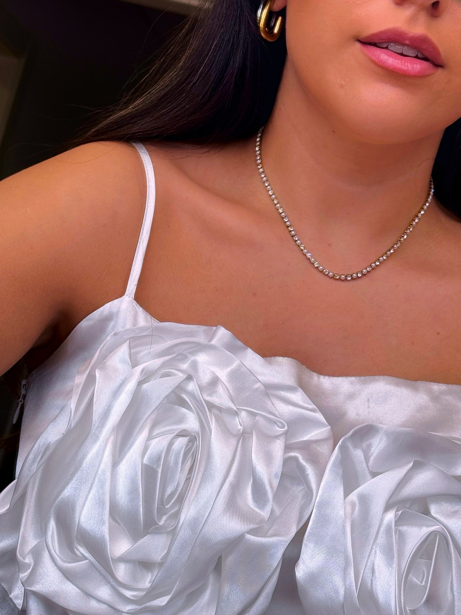 Colar riviera com pérolas e brilhantes | Dourado