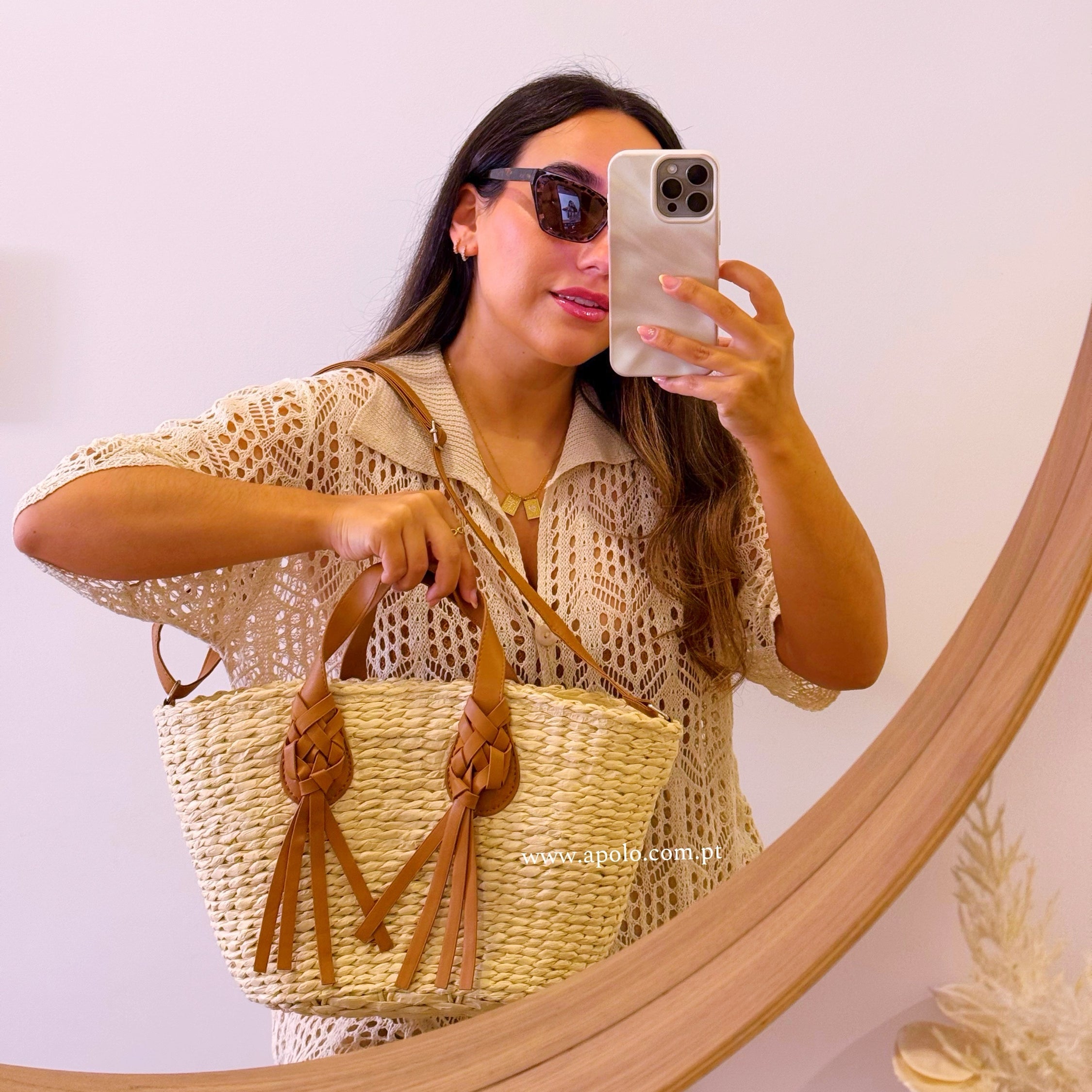 Mala de palha • com efeito entrançado | Bege e Camel