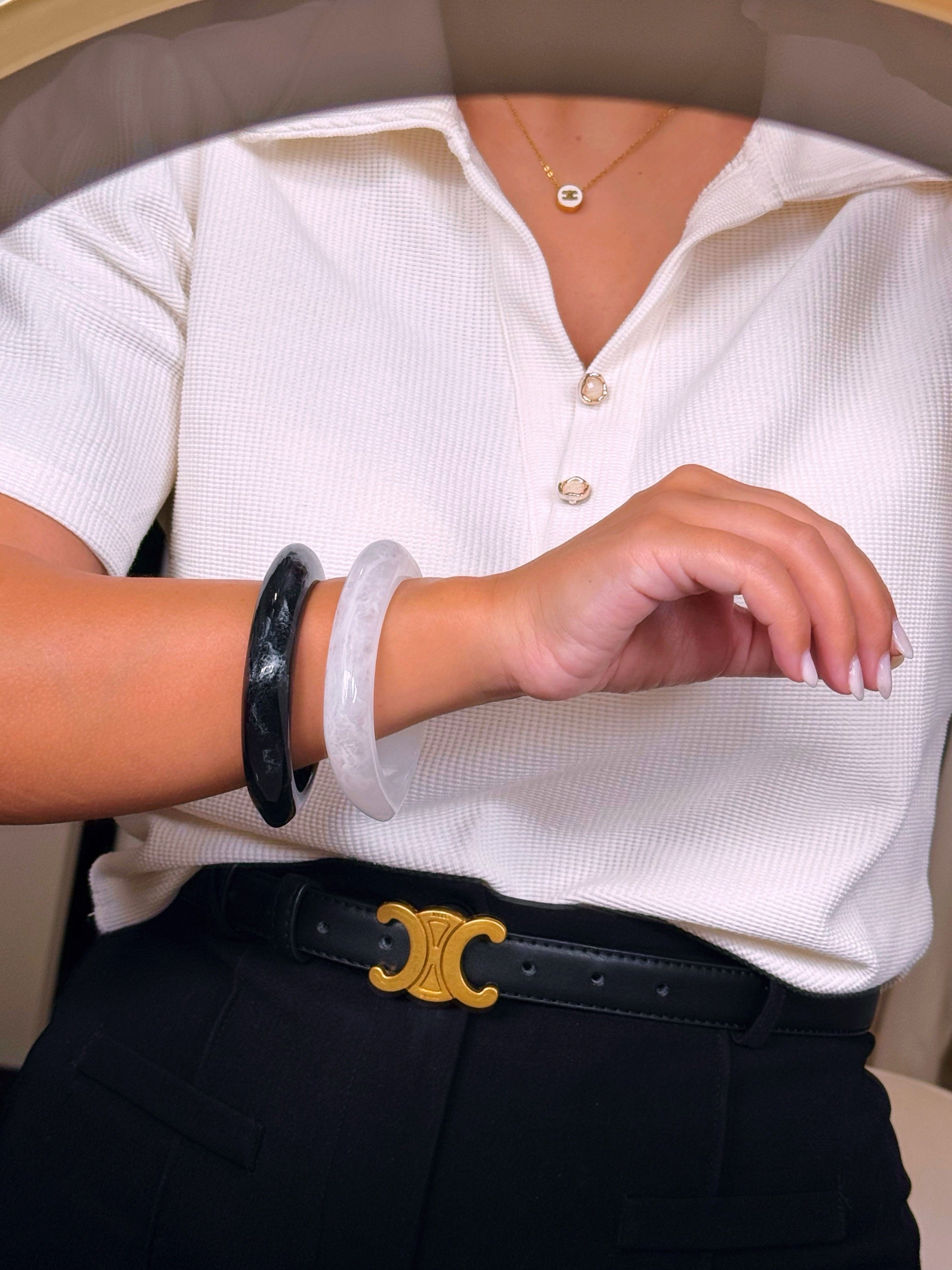 Set de 2 pulseiras marmorizadas | Preto e Branco