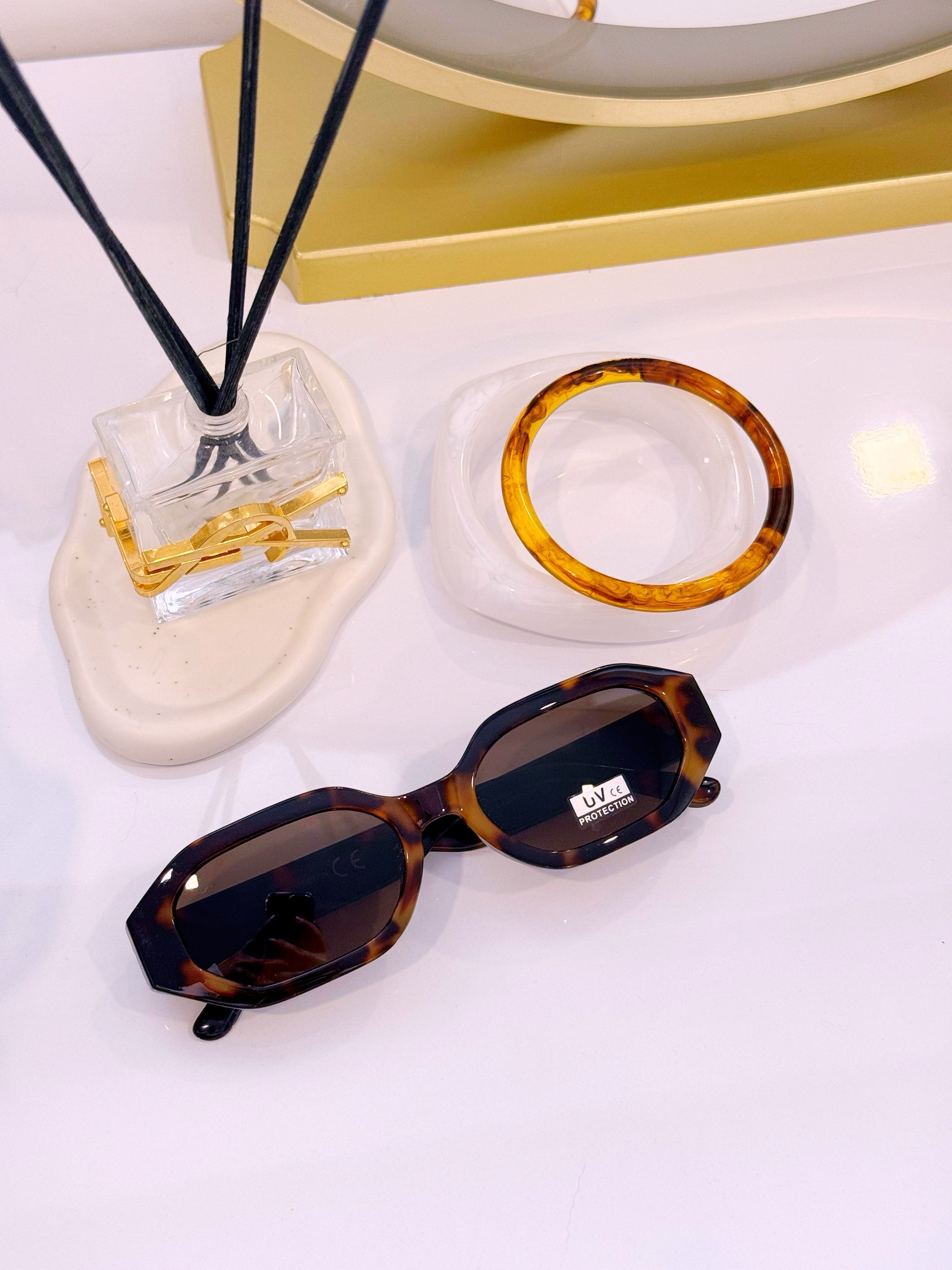 Óculos hexagonais em massa | Padrão Castanho