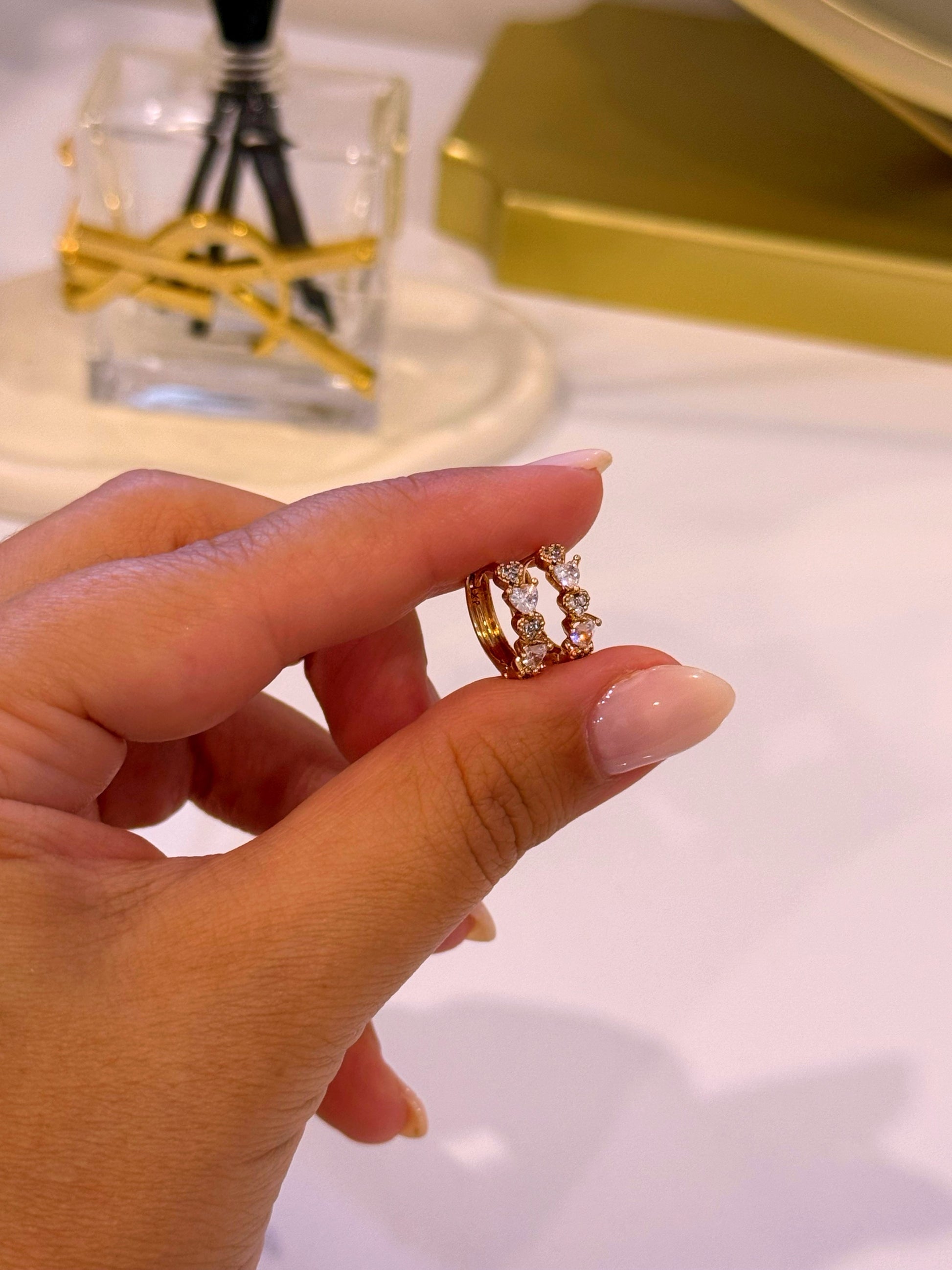 Argolinhas de corações em brilhantes | Rose Gold