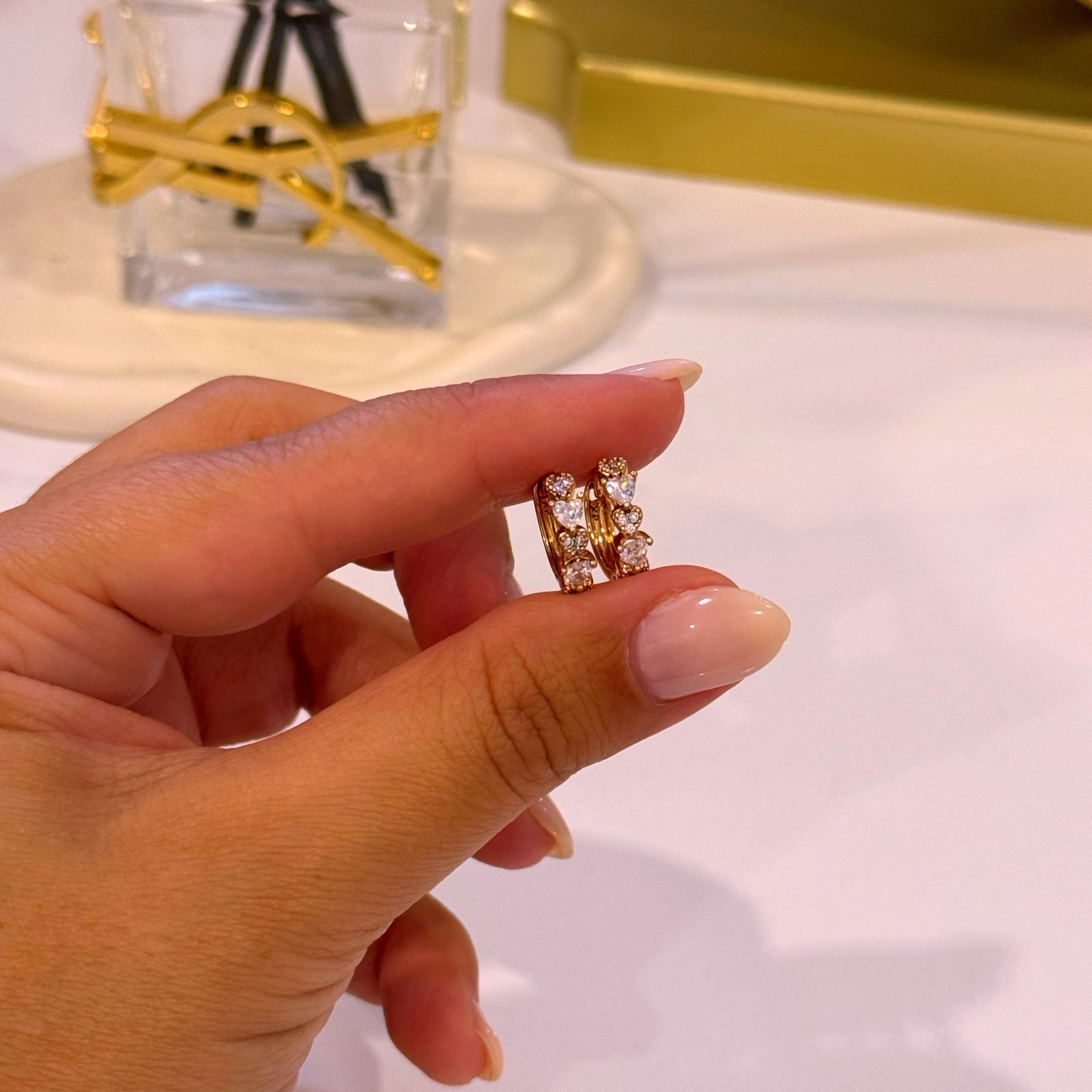 Argolinhas de corações em brilhantes | Rose Gold