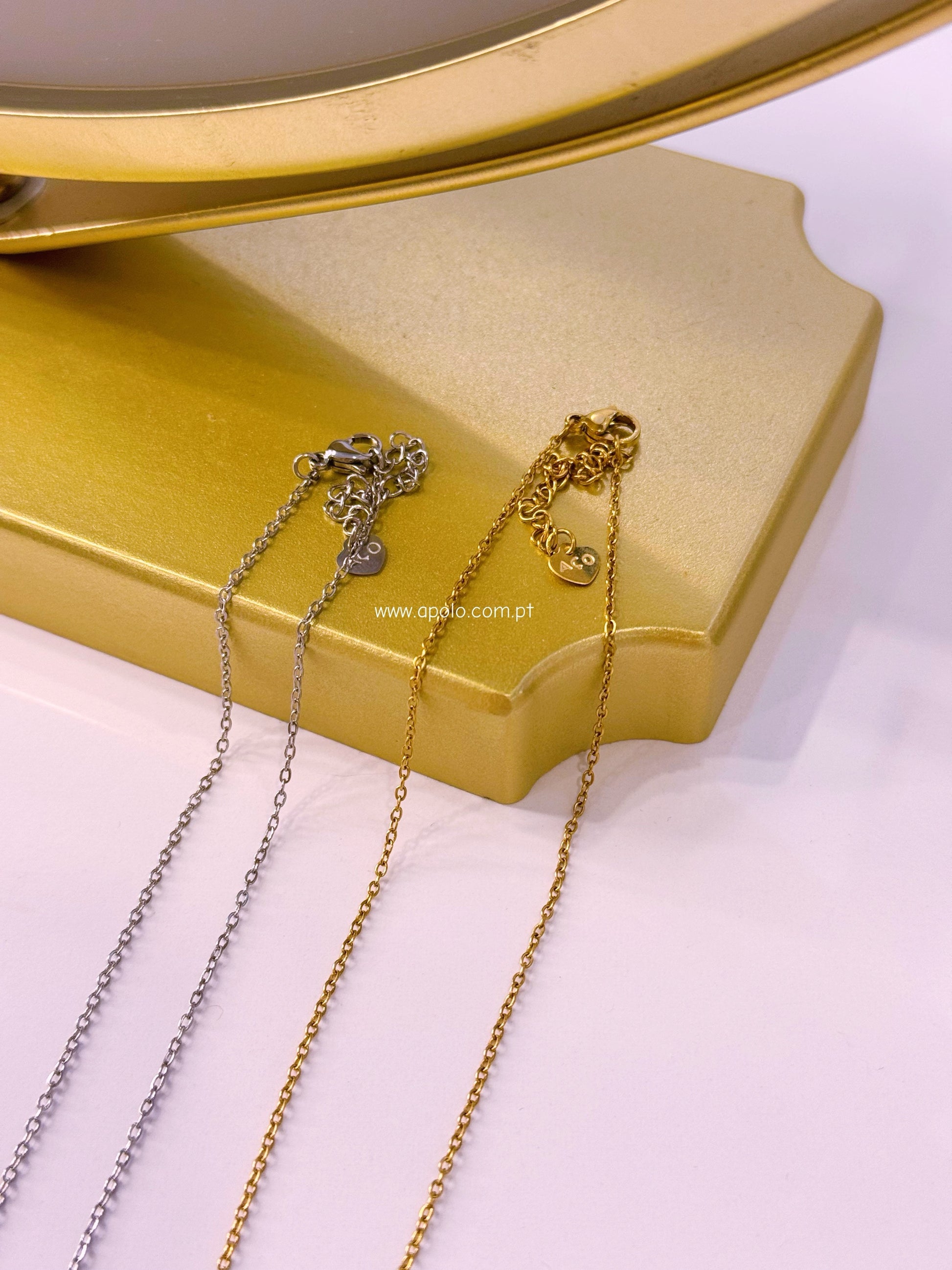 Colar malha fininha com medalha oval Nª Senhora | Prateado