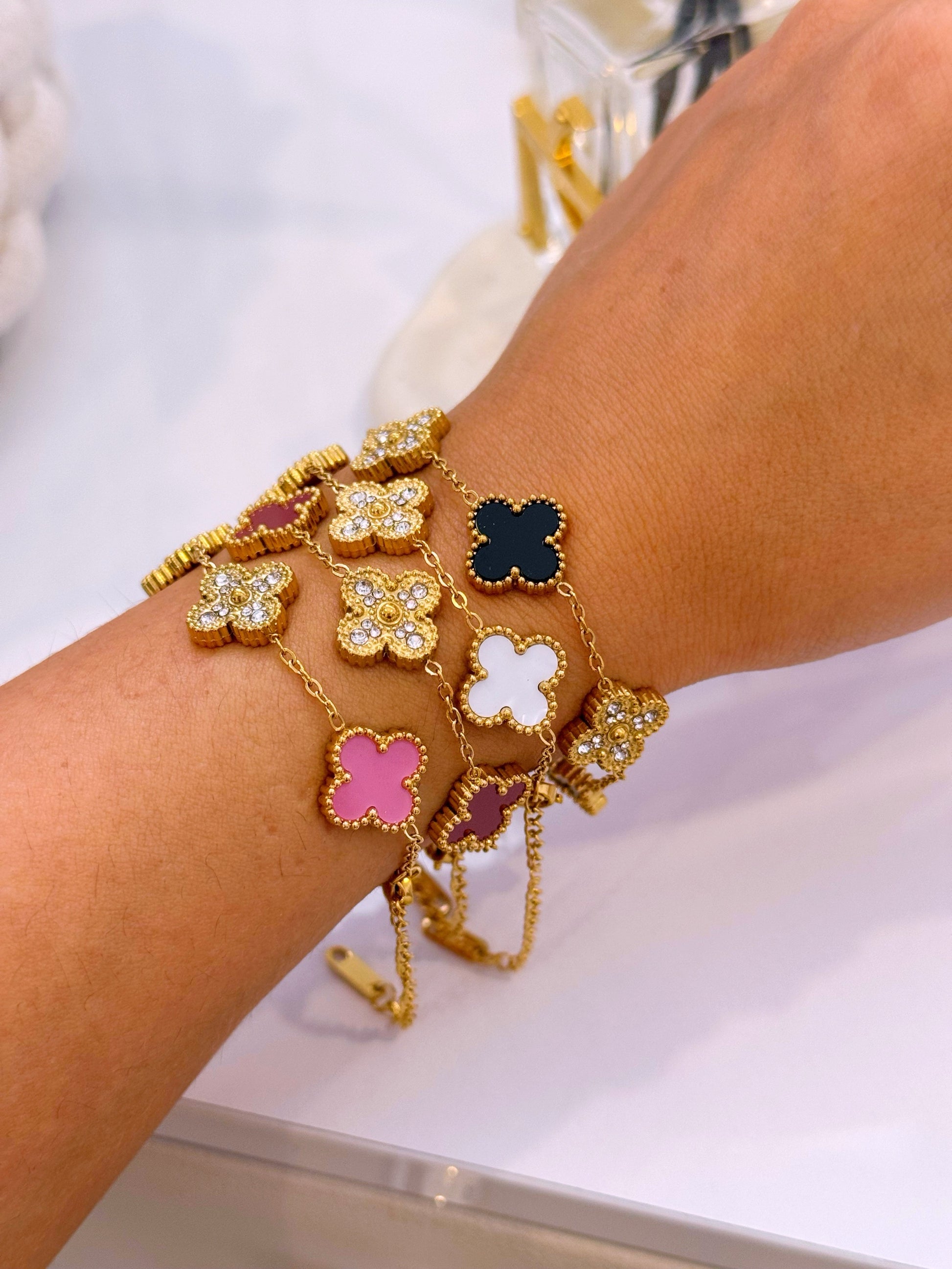 Pulseira 5 trevos esmalte e brilhantes | 4 Cores