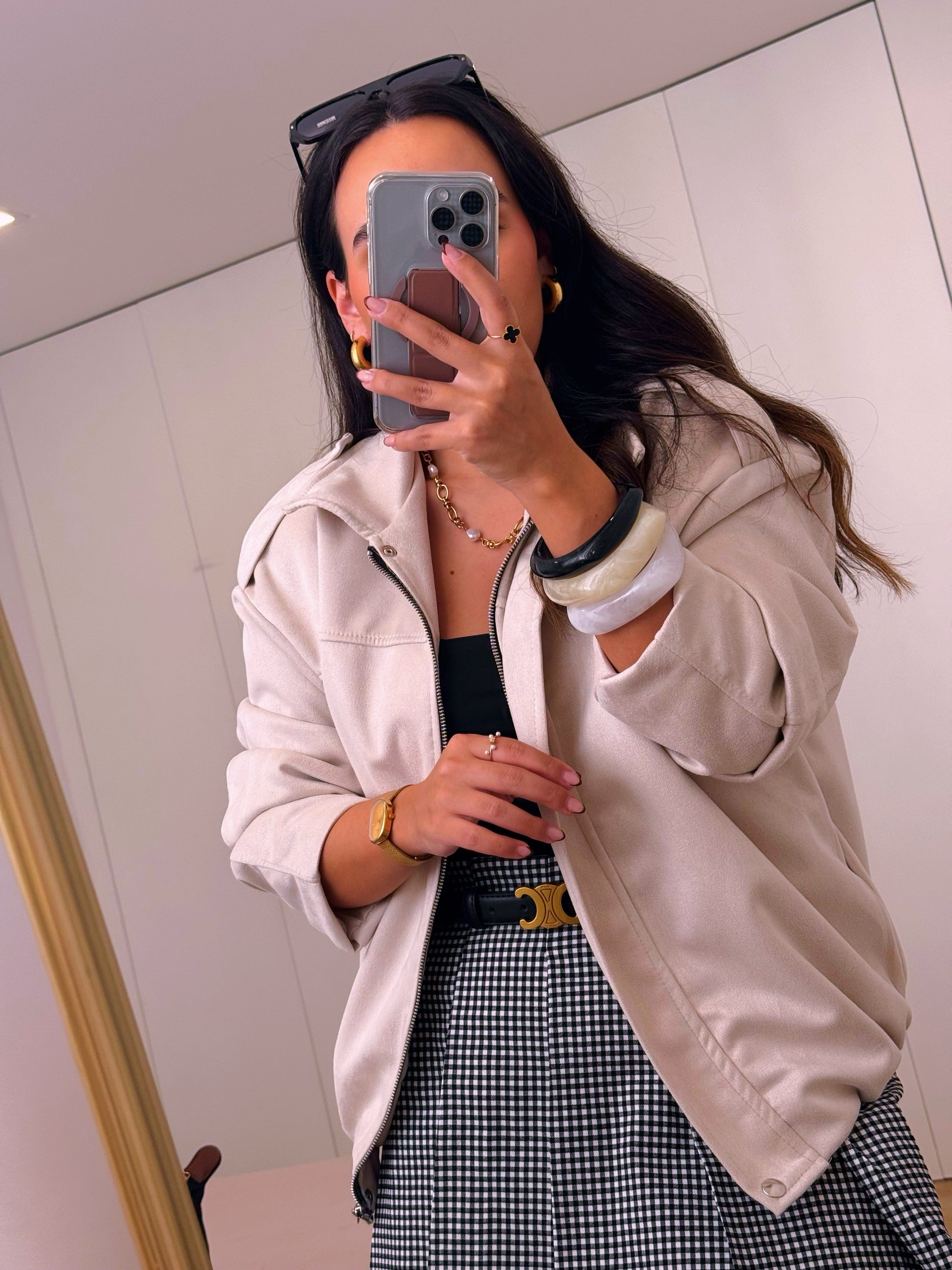 Casaco bomber abalonado efeito camurça | Bege